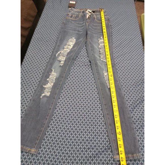 SL JEANS STRETCH DENIM BLUE WAIST 27IN,  H10 SLWG435 SZ 3 ,SKINNY, RIPPED JEANS - Picture 3 of 11